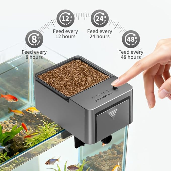 300ml Automatic Feeder for Aquarium Vacation Timer for Fish Tank Food Adjustable Auto Fish Feeder Dispenser for Pellets Strips 8/12/24/48H Timer Battery Operated(Not Included)