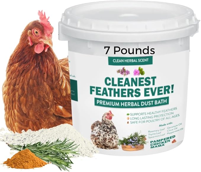 Pampered Chicken Mama Cleanest Feathers Ever! Premium Herbal Dust Bath for Chickens & Poultry with Essential Oils | Poultry Dust & Chicken Bath to Keep Feathers Clean & Healthy (7 Pounds)