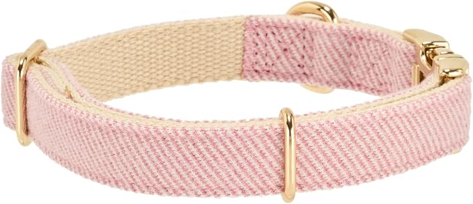 Luxury Soft Cotton Tweed Fabric Dog Collar & Leash Set with Gold Buckle – Durable Fabric, Stylish Design for Everyday Walks(Medium Pink)