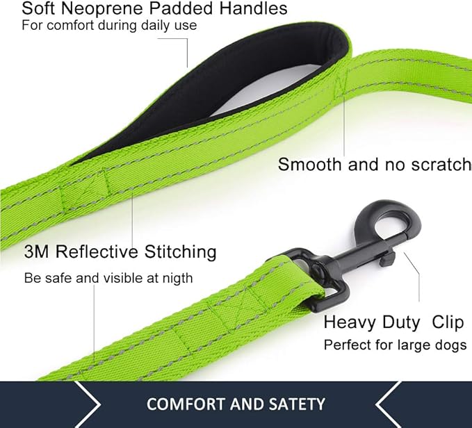 Plutus Pet Double Handle Dog Leash 5ft, Heavy Duty, Reflective Dual Handle Dog Leash for Safety Training, for Medium Large Dogs,2 Handle Leads(Green)