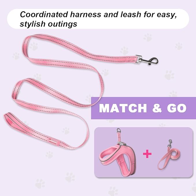 Cat Harness and Leash Set,Escape Proof Kitten Harness,Step in Adjustable Soft Lightweight,Easy Control,Reflective Strips Comfortable for Walking Travel(Baby Pink,S)