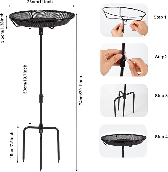 HRAYLTOP Standing Bird Feeder Bowl with 29.1 inch Iron Stand - Detachable Outdoor Decor for Garden Backyard Patio and Deck - Perfect for Attracting Birds