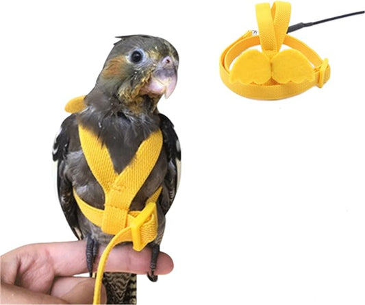 Bird Harness Parrot Leash -Adjustable Outdoor Flying Kit for Parrot Budgie Lovebird Cockatiel Macaw Parakeet (Yellow,L)