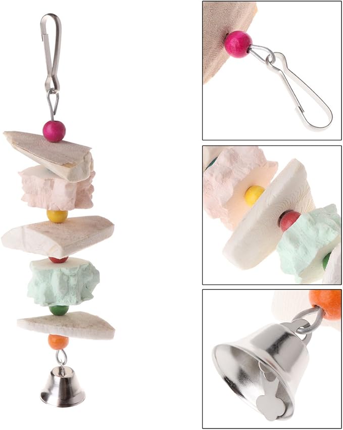 Parrot Chewing Toy, Bird Beak Grinding Stone Bell, Lava Block Calcium Supplement Food African Greys Amazon Conure Eclectus Budgies Parakeet Cockatiel Hamster Chinchilla Rabbit