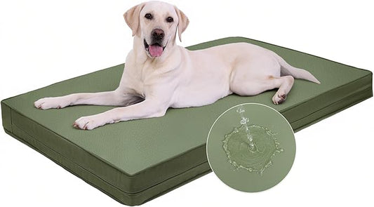 Vonabem Outdoor Dog Bed Waterproof Washable, XXL Crate Pad 48 Inch, Cooling Wipeable Leather Pet Beds with Removable Cover Reversible, Durable Anti-Slip Kennel Pads 47"x29" Green