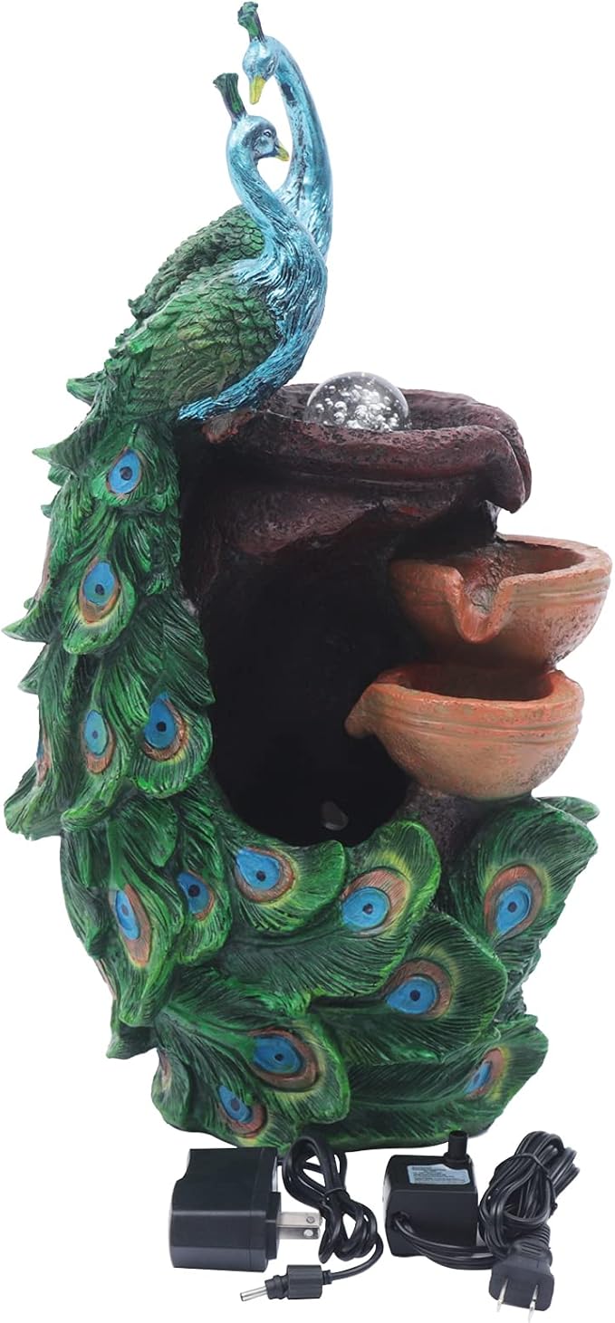 Indoor Fountain Rockery Tabletop Fountain with an Atomizer Elaxation Water Feature Meditation Desktop Fountains for Home Office Decor or Giving 11.02' x 8.27'' x 20.87'' with Peacock Shape