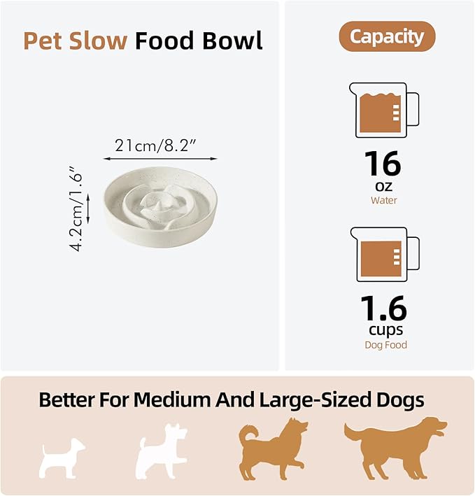 Havniva Slow Feeder Dog Bowls, 1.6 Cups Ceramic Dog Food Bowls 8.2 inch Slow Feeder for Medium Dogs Puzzle Bowls for Fast Eater, Pet Slow Feeding Dish Anti-Choking
