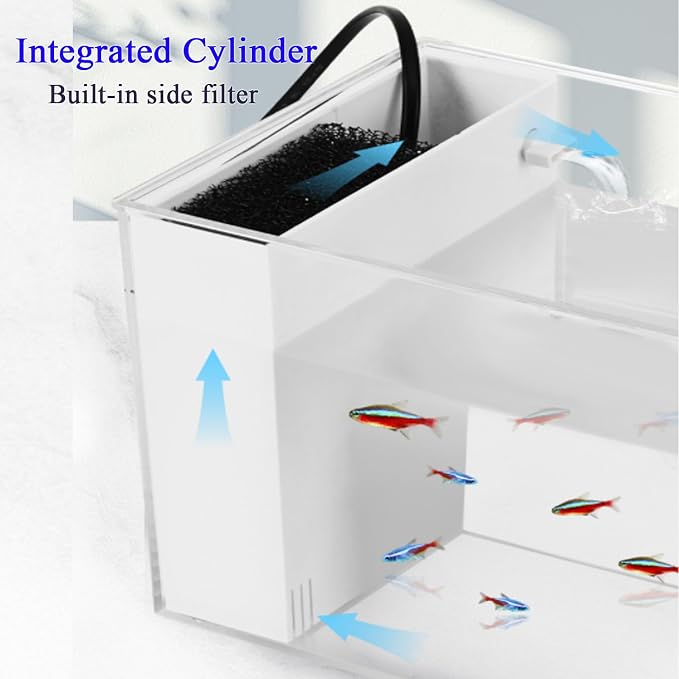 Mini Fish Tank Betta Aquarium Starter Kits Multifunctional Desktop LED Aquarium with Switch Button White, 1 Gallon