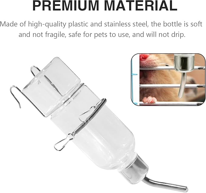 2 Pcs Pet Cage Water Bottle, No Drip Small Animal Water Dispenser, 6oz+12oz for Rabbit, Guinea Pig, Chinchilla, Ferret, Squirrel, Hedgehog