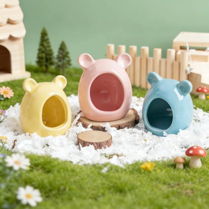 Ceramic Hamster Hideout Cute Guinea Pig House Summer Cool Bed for Ferrets Hedgehog Sugar Glider Cage Accessories (Yellow)