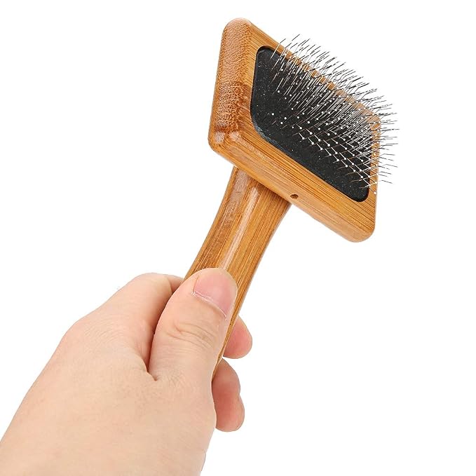 Oumefar 1PCS Bamboo Dog Hair Comb, Pet Wooden Brush Massage Grooming Slicker Brush with Rounded Bristles(Charged)