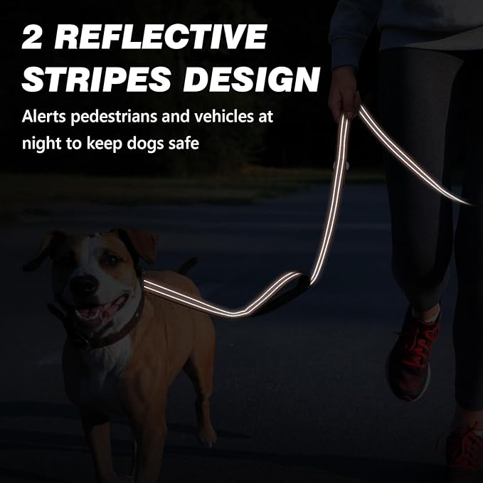 WINGOIN Dog Leash for Large Medium Small Dogs, Heavy Duty Dog Leashes with Double Handle, Poop Bag Holder, Car Seat Belt Buckle, Reflective Tactical Pet Lead for Walking, Training (Orange, 5FT)