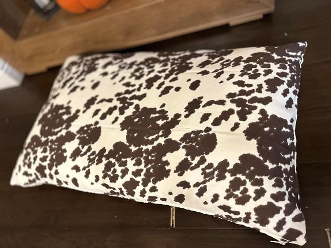 Natural Cotton Canvas Dog Bed – Raw Cotton Filled Pet Cushion Insert, Breathable Eco-Friendly Dog Mattress, Durable Washable Cover with Zipper (Cow Print Brown White, X Large 53"x36"x5")