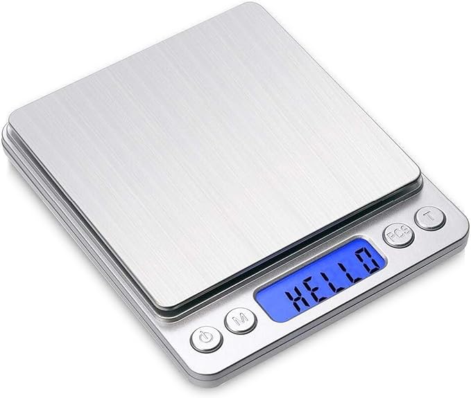 Digital Gram Scale 500g 0.01g Food Scale High Precision Kitchen Scale Multifunctional Stainless Steel Pocket Scale with Back-Lit LCD Display Tare PCS Features Silver