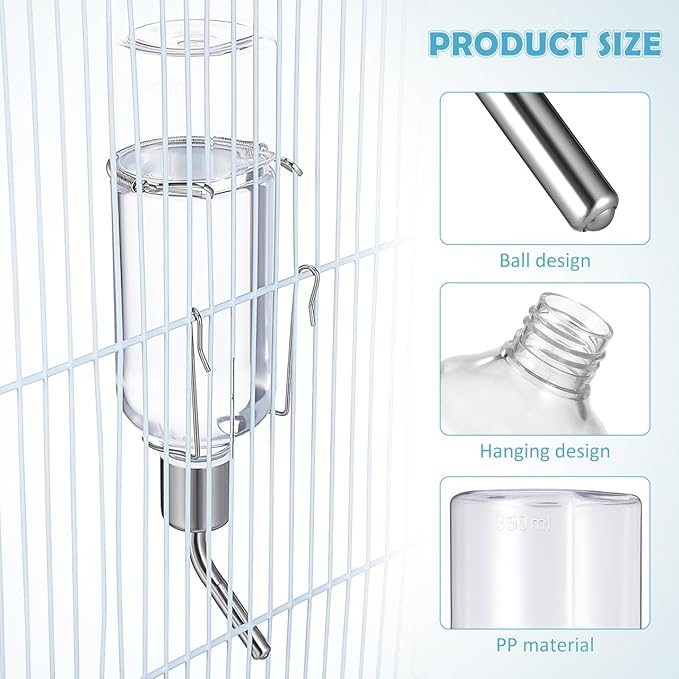 Angoily Pet Cage Water Bottle 2.7oz No Drip Automatic Hanging Feeder Small Animal Waterer for Rabbit Guinea Pig Hamster Ferret Bunny Rat Chinchilla Hedgehog