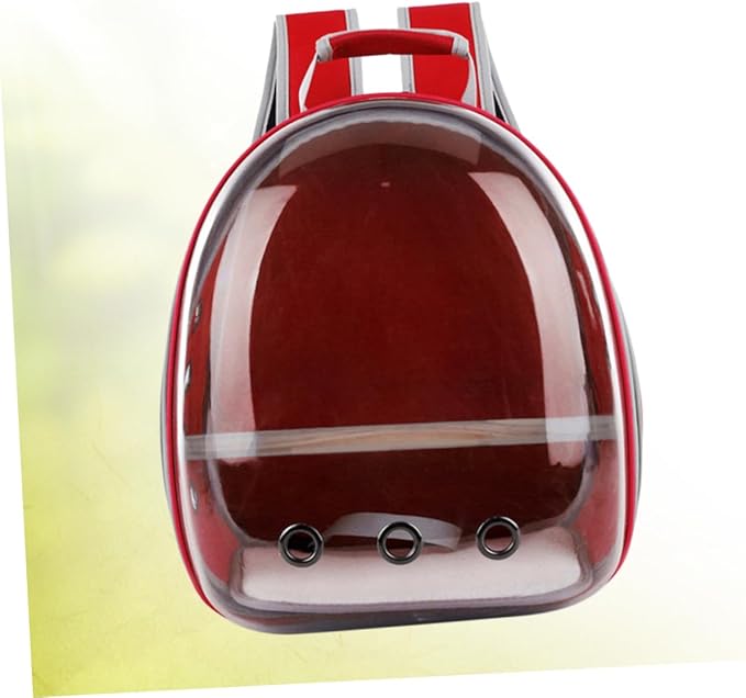 Mikikit Portable Parrot Backpack Carrier with Breathable Design and Wooden Stand for Outdoor Travel Red Space Capsule Pet Carry Bag