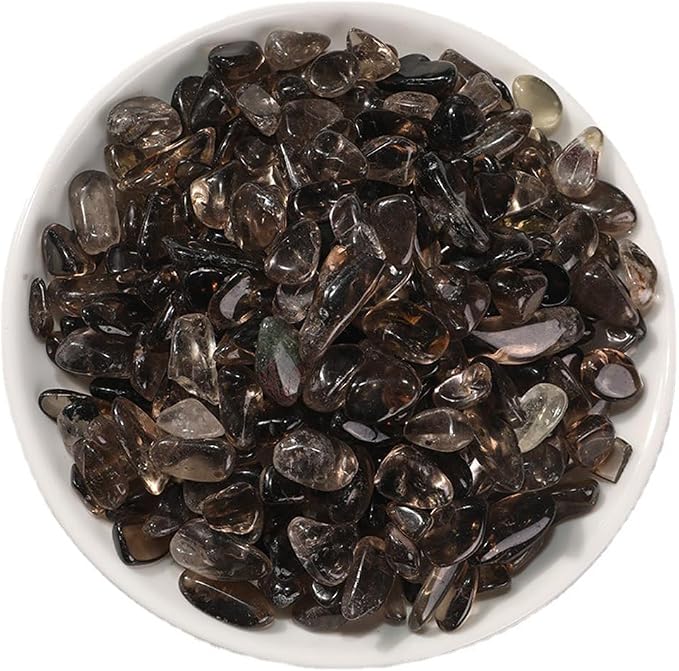 Erliway Natural Smoky Quartz Tumbled Chips Crushed Crystal Stone, 7-9mm | Polished Healing Crystal Chips Healing Reiki Crystal Jewelry Making Home Decoration, Aquarium, Vase Fillers, Plants Décor