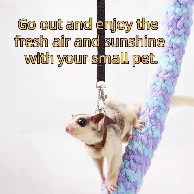 MANON ROSA Sugar Glider Harness & Leash Set - Escape-Proof 3-Piece Adjustable Vest for Squirrels Rats Mice Mouse & Small Animals - Hamster Gerbil Walking Gear, Pet Toy Accessories, Black