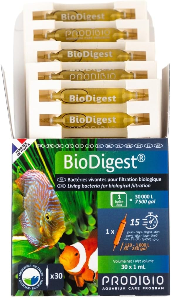 Prodibio Bio Digest, Nitrifying Bacteria, 30/1 mL vials, 50 gallons+ | Fresh and Salt Water, 1 vial up to 50 gal/15 days