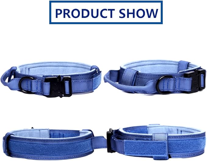 Xqpetlihai Tactical Dog Collar Adjustable Military Nylon Dog Collar with Control Handle and Heavy Duty Metal Buckle for Medium and Large Dogs (Dark Blue,S)