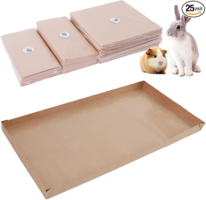 Disposable Guinea Pig Cage Liners, 36"x 24" Large Liner Bag for Guinea Pig Cage Bottom, Water-Resistant Kraft Paper (25 Pack)