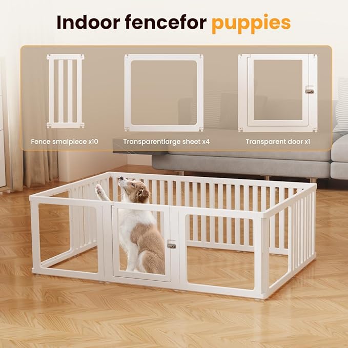 15 Pcs DIY Plastic Acrylic Dog Playpen with Clear Dog Gate, Clear Acrylic Dog Pen for Indoor Easy to Assemble and Disassemble，23.6" Height