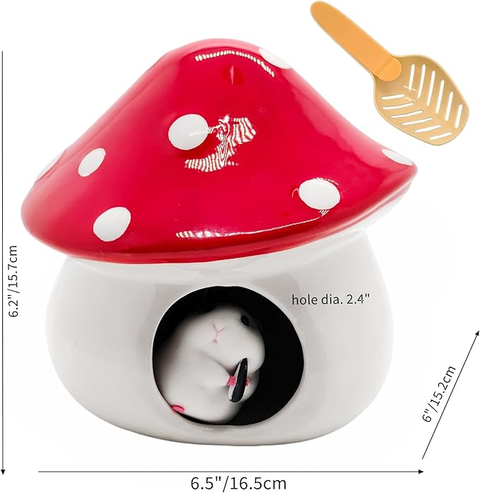 M2cbridge Ceramic Hamster House and Habitats Mushroom Gerbils Lemmings Small Pet (Red)