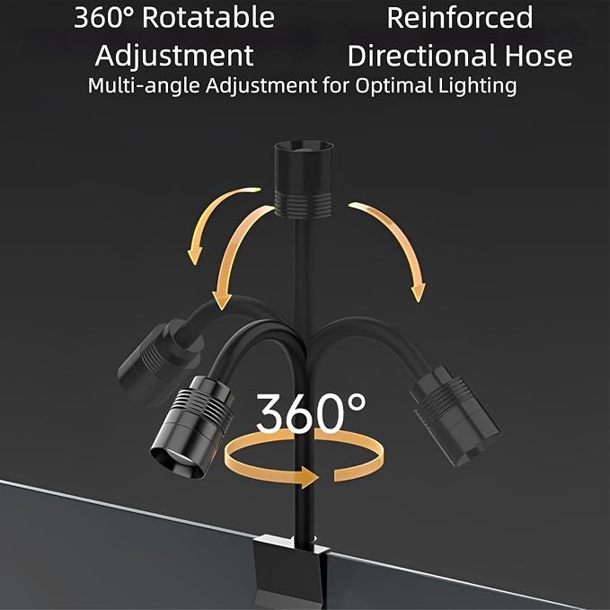 Mini Aquarium Spotlight with Timer, Clip-On Gooseneck Lamp, 15°-90° Zoom | Tri-Color White/Warm White/Warm Light, Dimmable 3W USB, 5.2 In Gooseneck, Fits Glass Up To 8mm