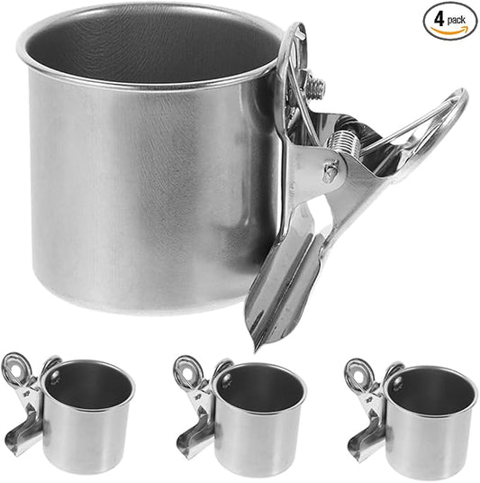LIOOBO Stainless Steel Bird Feeder Cups for Small Birds Food and Water Bowls with Clamp for Parakeets Cockatiels and Other Cage Birds Durable Bird Feeding Dish for Parrot Cage