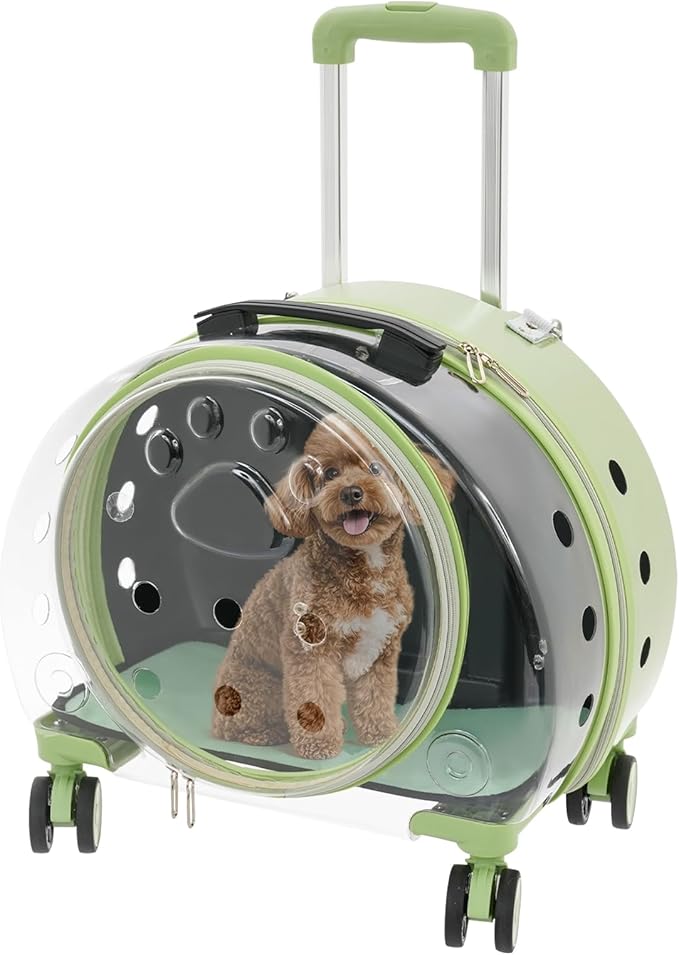 Cat Backpack Carrier, Transparent & Breathable Cat Carrier with Wheels, Large Space Bubble Pet Backpack for Kitty Dog Bunny Up to 20lbs, Multiple Carrying Options, Perfect for Traveling/Taking a Walk