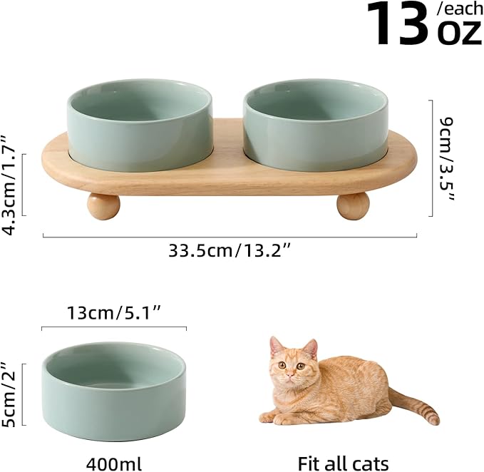 Havniva Raised Cat Water Bowl 5.1” Elevated Ceramic Cat Food and Water Bowl Whisker Friendly Pet Water Bowls for Indoor Cats, Wide Kitten Dish Relieve Whisker Fatigue Non Slip Cat Feeder