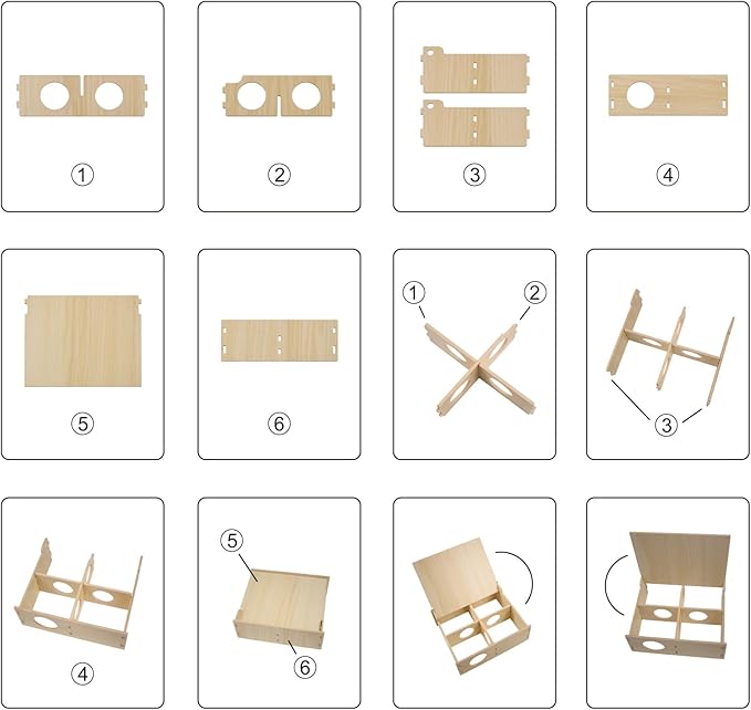 Multi-Chamber Wooden Hamster Hideout & Tunnel - Durable, Ventilated Natural Wood Cage Accessories for Dwarf, Syrian Hamsters and Small Pets