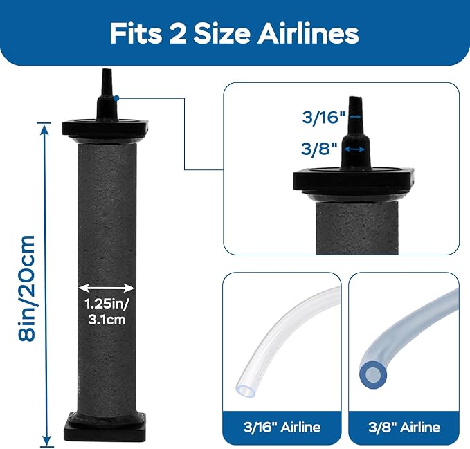 AquaMiracle New Innovative Rubber Air Stone | Air Bubbler | Oxygen Air Diffuser | for Pond Aerator | Pond Aeration | for Large Aquarium | 8”x1.25” | 2-Pack