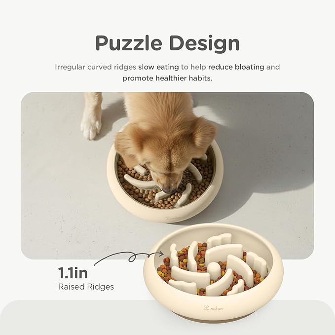Slow Feeder Dog Bowls Made of Premium Food-Grade Silicone, Anti-Choking & Slow Eating for Improved Digestion, Non-Slip, Soft & Durable, Quiet Dog Bowl, Cute, Dishwasher Safe (Ivory, Standard)