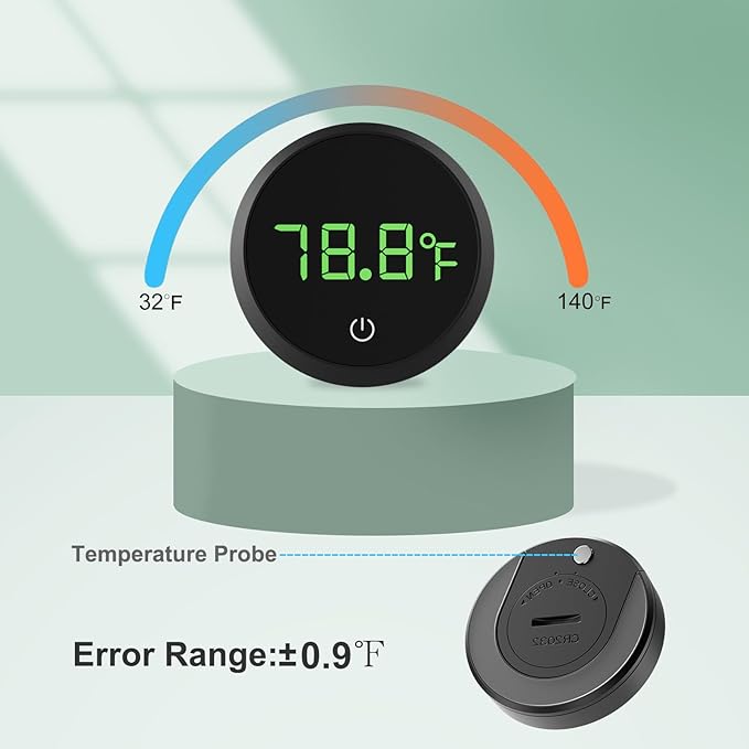 Carefree Fish Aquarium Digital Thermometer Cordless Replaceable Battery LED Display Temperature Measurement Error ±0.9℉(US Patent Number:D1038779S)