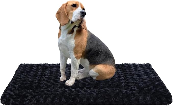 Washable Dog Bed Mat Ultra Soft Dog Crate Pad Comfy Fluffy Pet Kennel Beds Sleeping Mattress for Large Jumbo Medium Small Dogs, 36 x 23 Inch, Black