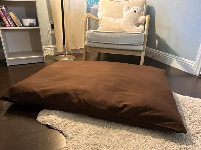 Natural Cotton Canvas Dog Bed – Raw Cotton Filled Pet Cushion Insert, Breathable Eco-Friendly Dog Mattress, Durable Washable Cover with Zipper (Dark Brown, Large 48"x30"x5")