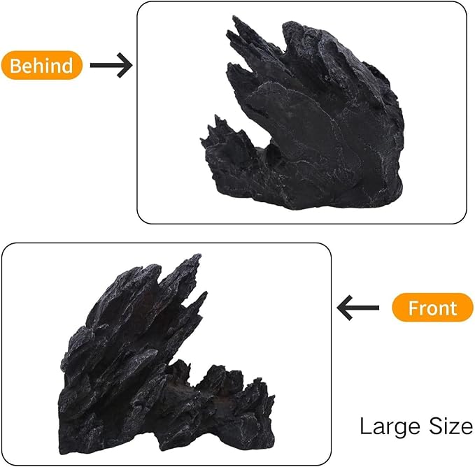 Saim Extra Large Aquarium Decor, Massive Artificial Mountain Rock Landscape, 2 Pack Jagged Canyon Rock Formation Mountain Hill View Stone Ornament Set for Betta Cichlids Hideaway Hideout