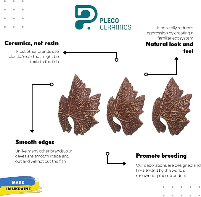 Aquarium Ceramic Decorations Cave Betta Stone Decor - Aquarium Fish Tank Hideway Decor for breeding Cichlids Plecos Betta Toys Hideout (Leaves)