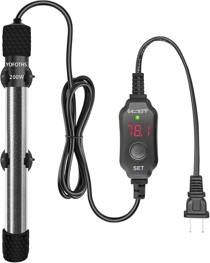 YOFOTHS Adjustable Mini Aquarium Heater 20-40 Gallons Submersible Small Fish Tank Heater 200W Digital Display Thermostat External Temperature Controller (200W)