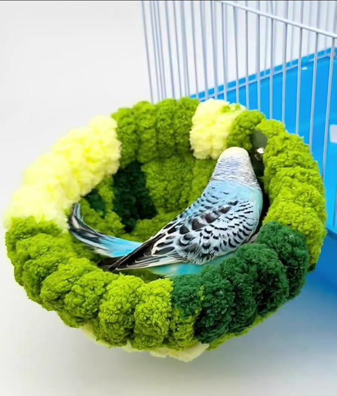 2 Pack Warm Bird Nest Bed for Cage Plush Hanging Parrot Bed Bird Snuggle Hut Hanging Sleeping Bird House for Parakeet, Conure, Budgie, Cockatiel, Lovebird, Finch, Hamster-Green&Pink