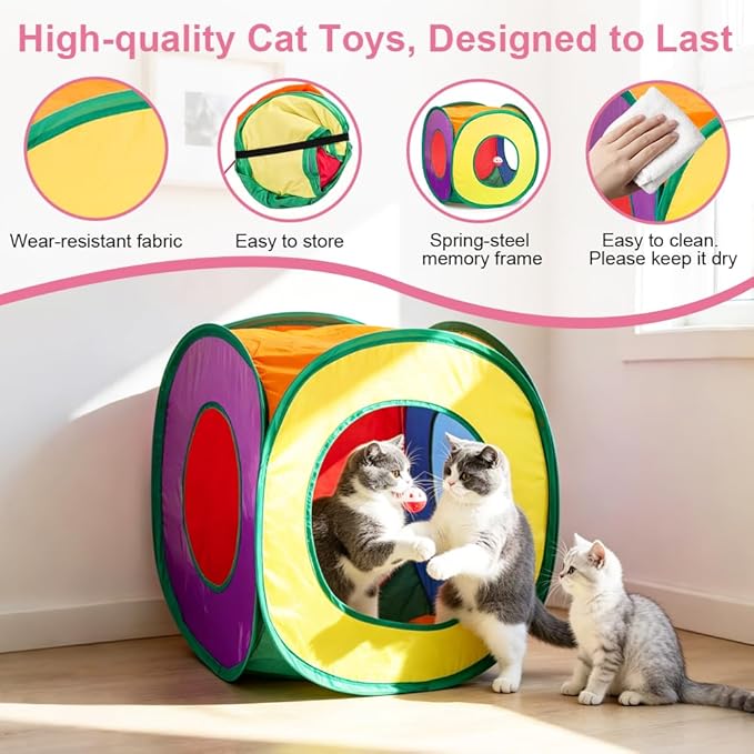 Retro Shaw Cat Toys Pack 33Pcs, Interactive Kitten Toys for Indoor Kittens Cats, Collapsible Kitty Play Tunnel Tent Feather Wand Balls Bell Springs Mouse Kitty Toys for All Breeds 15.7 Inches