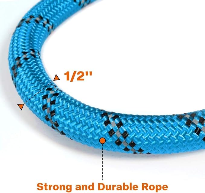 Taglory Rope Dog Leash 5 FT with Comfortable Padded Handle, Highly Reflective Threads Leash and Anti-Tangle Clip for Walking Medium Large Dogs, 1/2 inch, Blue