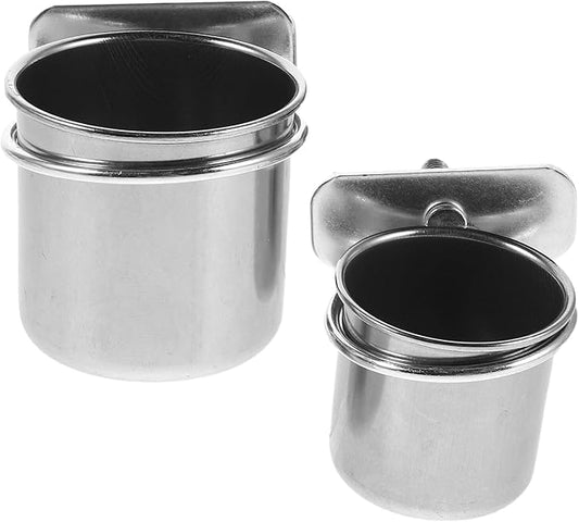 Stainless Steel Parrot Feeding Bowls with Clamp Holder, Cage Hanging Coop Cups 4.4cm 5.5cm for Budgie Cockatiel Bird Cage Accessories