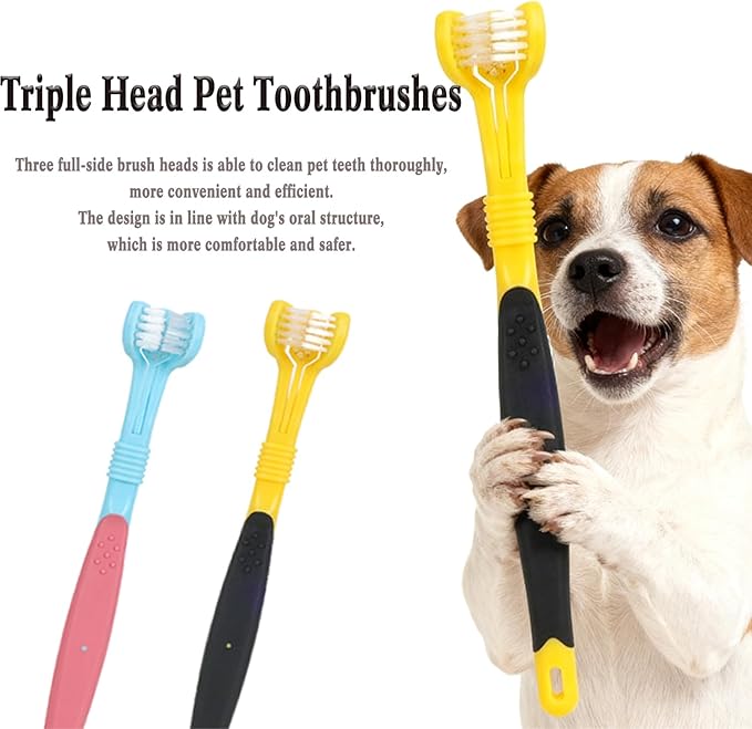 YMCCOOL Triple Head & Double Head Dog Toothbrush Set,360 Degree Toothbrush,Finger Rubber Toothbrush, Multi-Angle Dental Cleaning Brushes forDog Cat Oral Dental Health