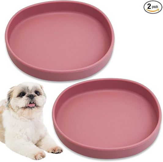 BNOSDM Silicone Cat Bowl 2 Pcs Non-Slip Cat Dish for Dry Food and Wet Food Shallow Relief Whisker Fatigue Pet Bowls Plates Set for Kittens, Small Cats and Dogs (Red)