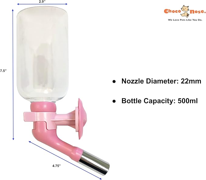 Choco Nose No-Drip Water Bottle for Large Dogs (Over 50 lb) – Leak-Proof Patented 22mm Nozzle Helps Prevent Mess & Spills, BPA Free Cage & Crate Mount Feeder for Kennels, 16.9 fl oz (C570)