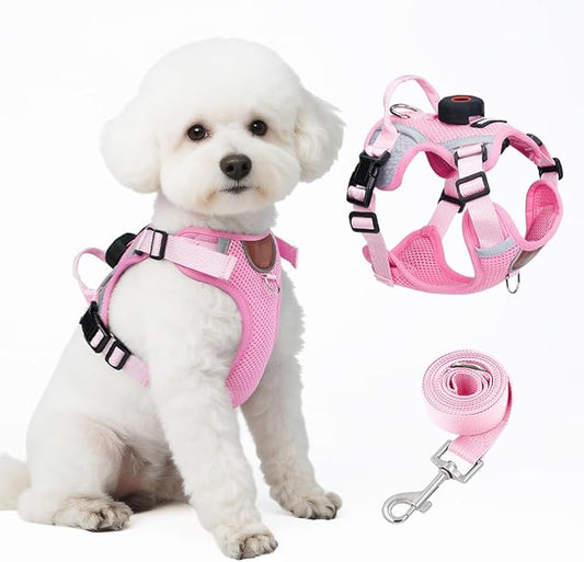 Large Cat Harness and Leash Set with Holder Compatible with AirTag, Upgraded Escape Proof Vest for Extra Large Cats Small Dogs Puppy, Mesh Outdoor Walking Jacket, Reflective Adjustable, Pink, XL