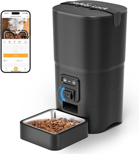 PAPIFEED Automatic Cat Feeder with Camera, 6L Cat Food Dispenser with App, 2.4G WiFi Timed Cat Feeder for Dry Food, 2-Way Audio, Smart Pet Feeder for Small Dog, 10 Meals/Day, 12 Portions/Meal