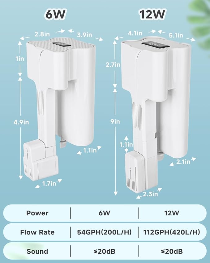 AQQA Hang On Aquarium Filter, Power Waterfall HOB Fish Tank Filter with Surface Skimmer, Adjustable Flow, Silent Multi-Stage Filtration for Freshwater & Saltwater, for Rimless Aquariums (6W 54GPH)